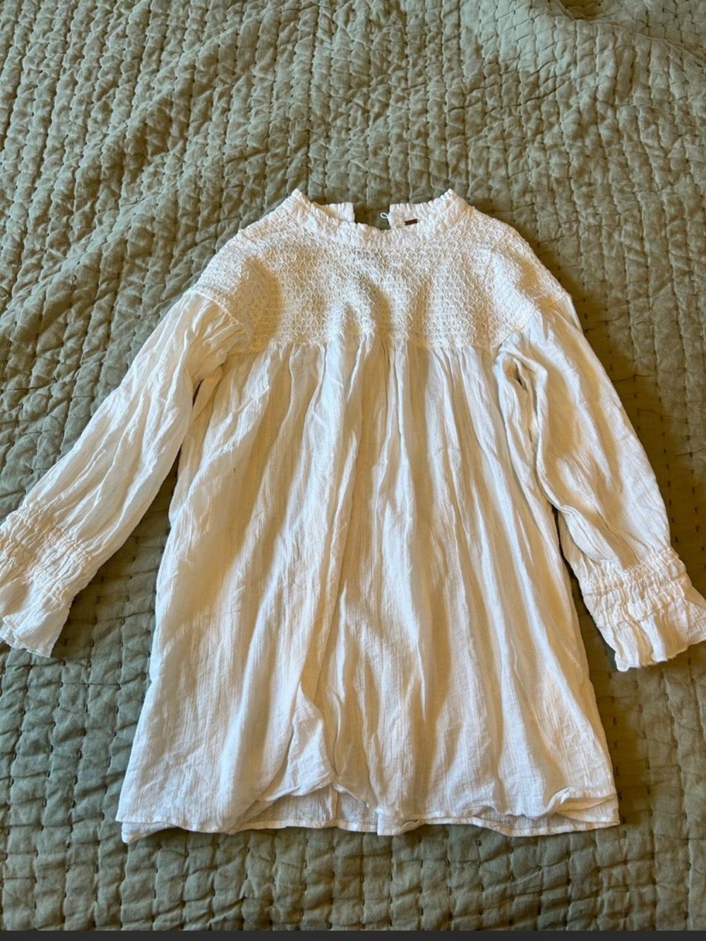 Free People Cream Smocked Yoke Long-Sleeve shirt